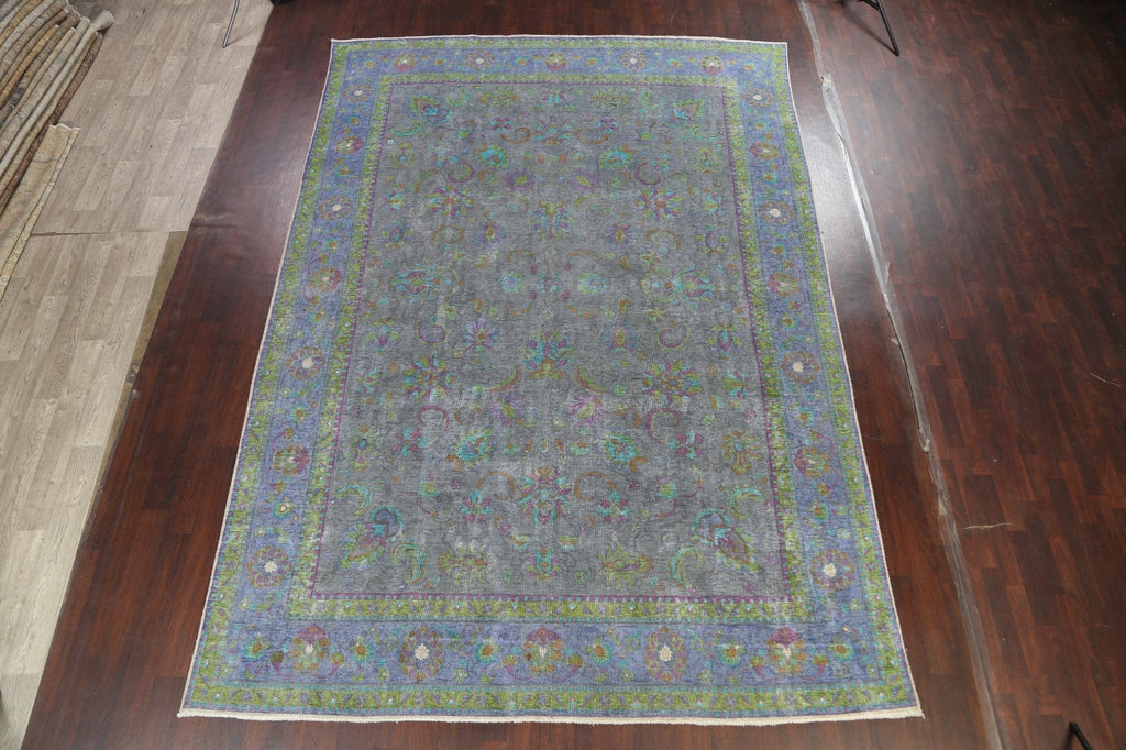 Floral Distressed Tabriz Persian Area Rug 10x13