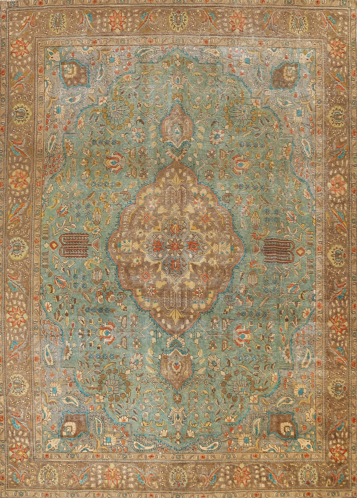 Traditional Distressed Tabriz Persian Area Rug 10x13