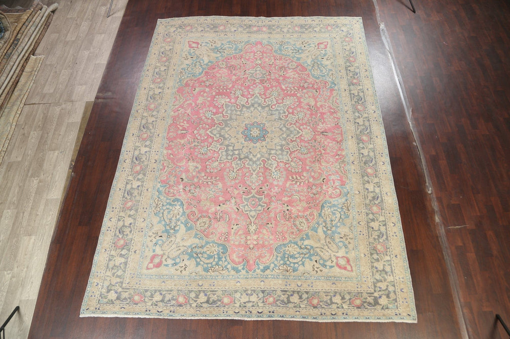 Traditional Distressed Mashad Persian Area Rug 9x13