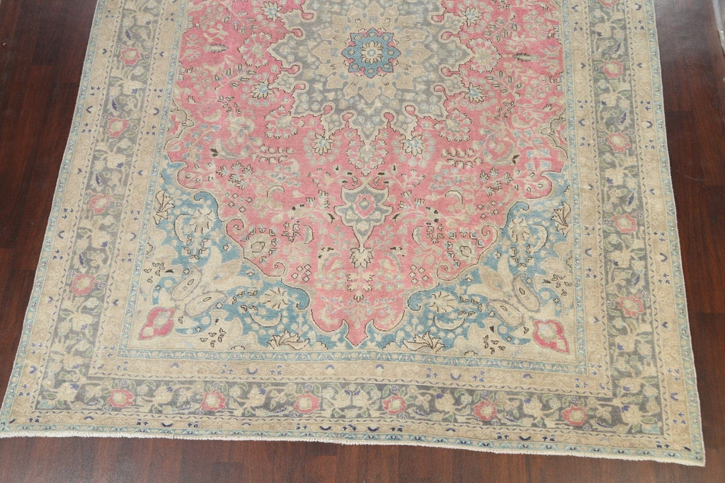 Traditional Distressed Mashad Persian Area Rug 9x13