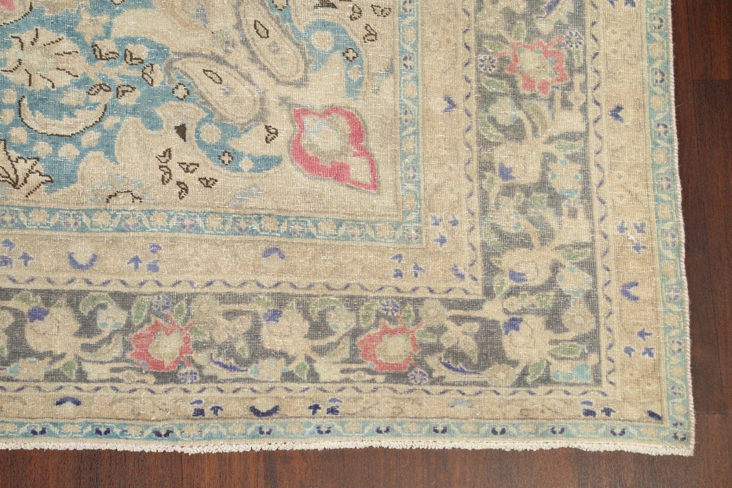 Traditional Distressed Mashad Persian Area Rug 9x13