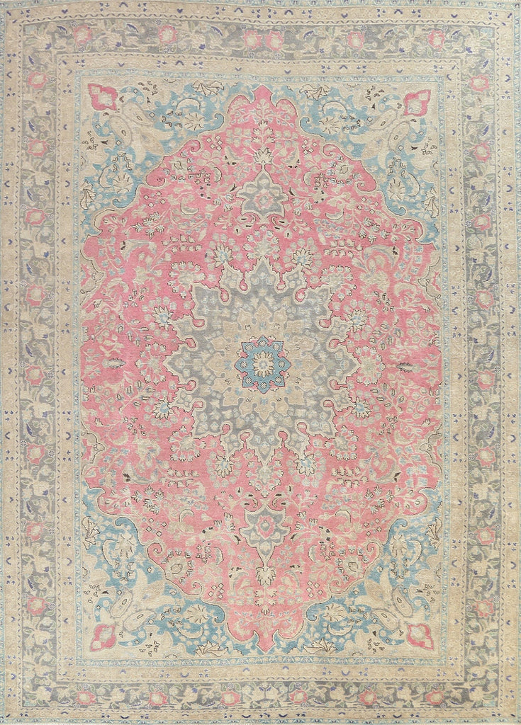 Traditional Distressed Mashad Persian Area Rug 9x13