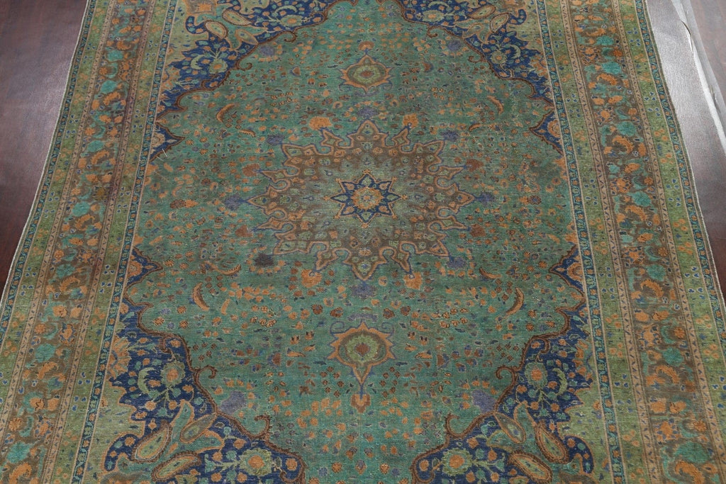 Traditional Distressed Mashad Persian Area Rug 10x13