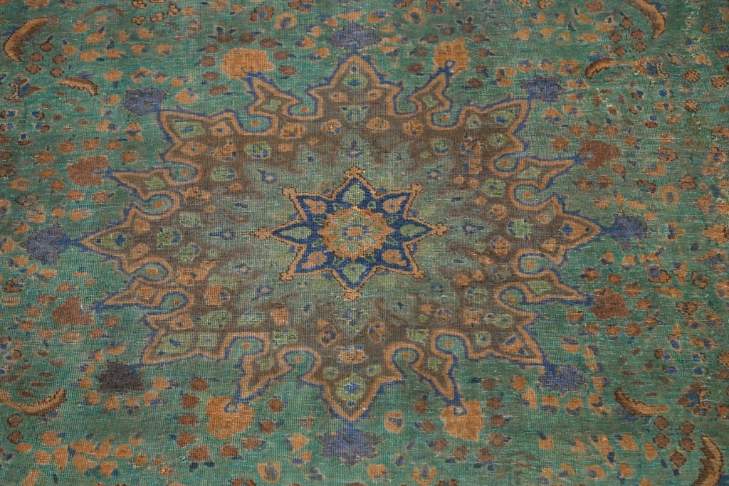 Traditional Distressed Mashad Persian Area Rug 10x13