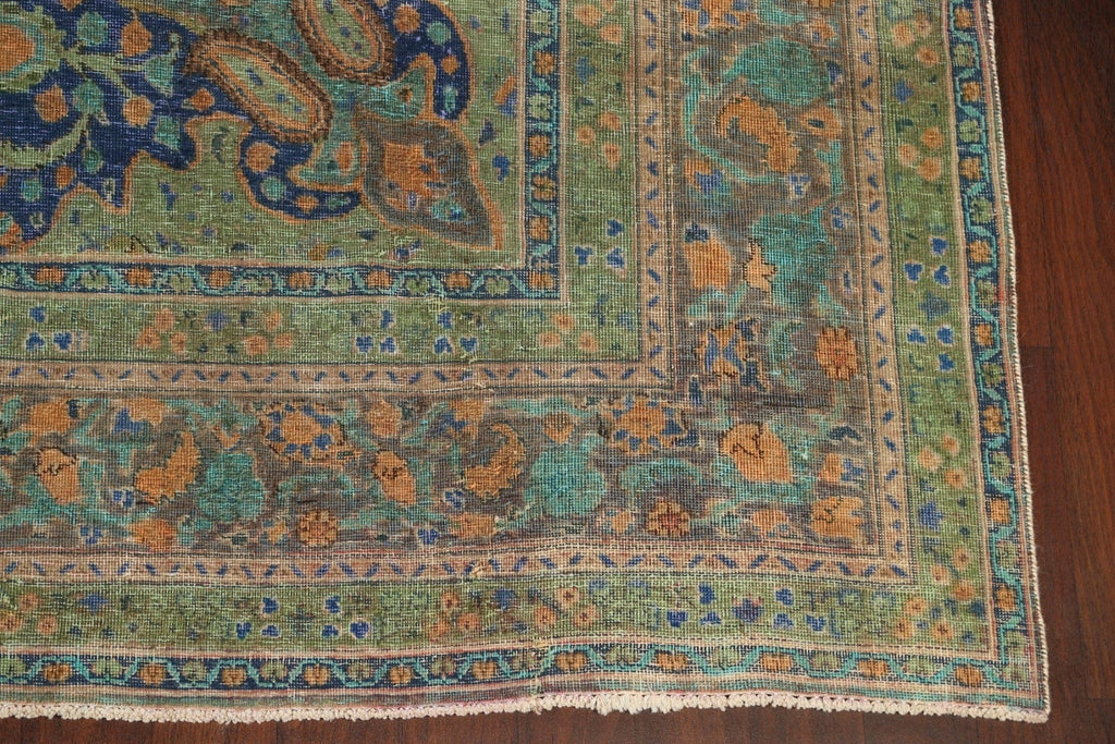 Traditional Distressed Mashad Persian Area Rug 10x13