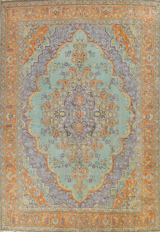 Distressed Traditional Tabriz Persian Area Rug 10x13