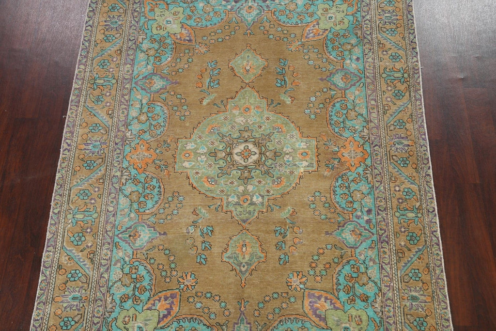 Traditional Distressed Mashad Persian Area Rug 7x10