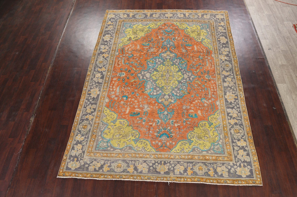 Floral Distressed Mashad Persian Area Rug 8x11