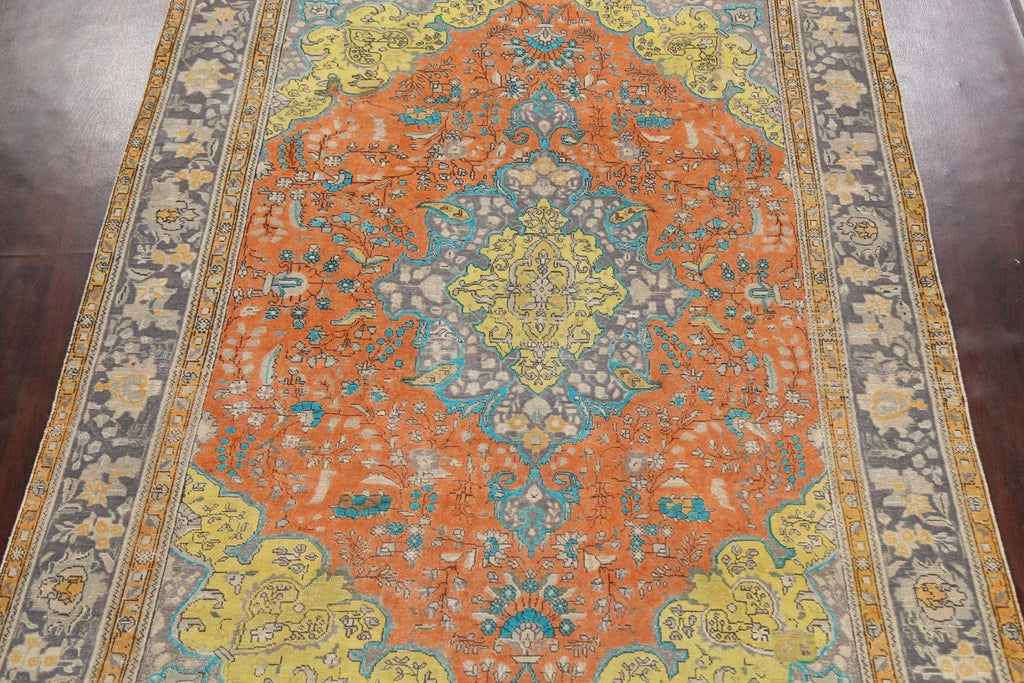 Floral Distressed Mashad Persian Area Rug 8x11