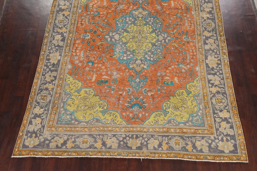 Floral Distressed Mashad Persian Area Rug 8x11