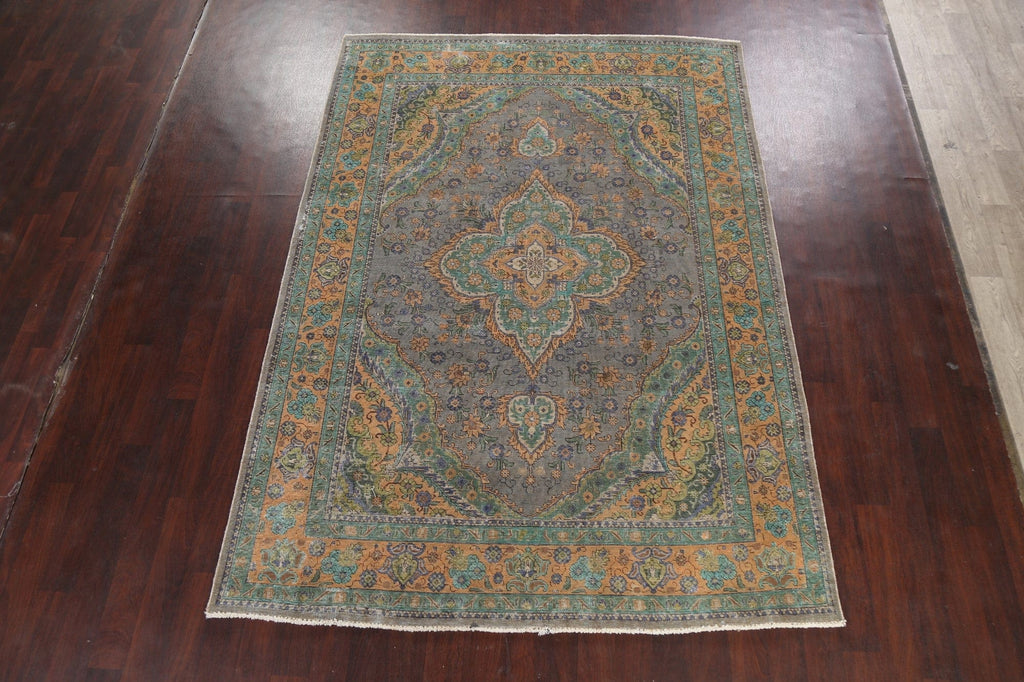 Traditional Distressed Tabriz Persian Area Rug 7x10