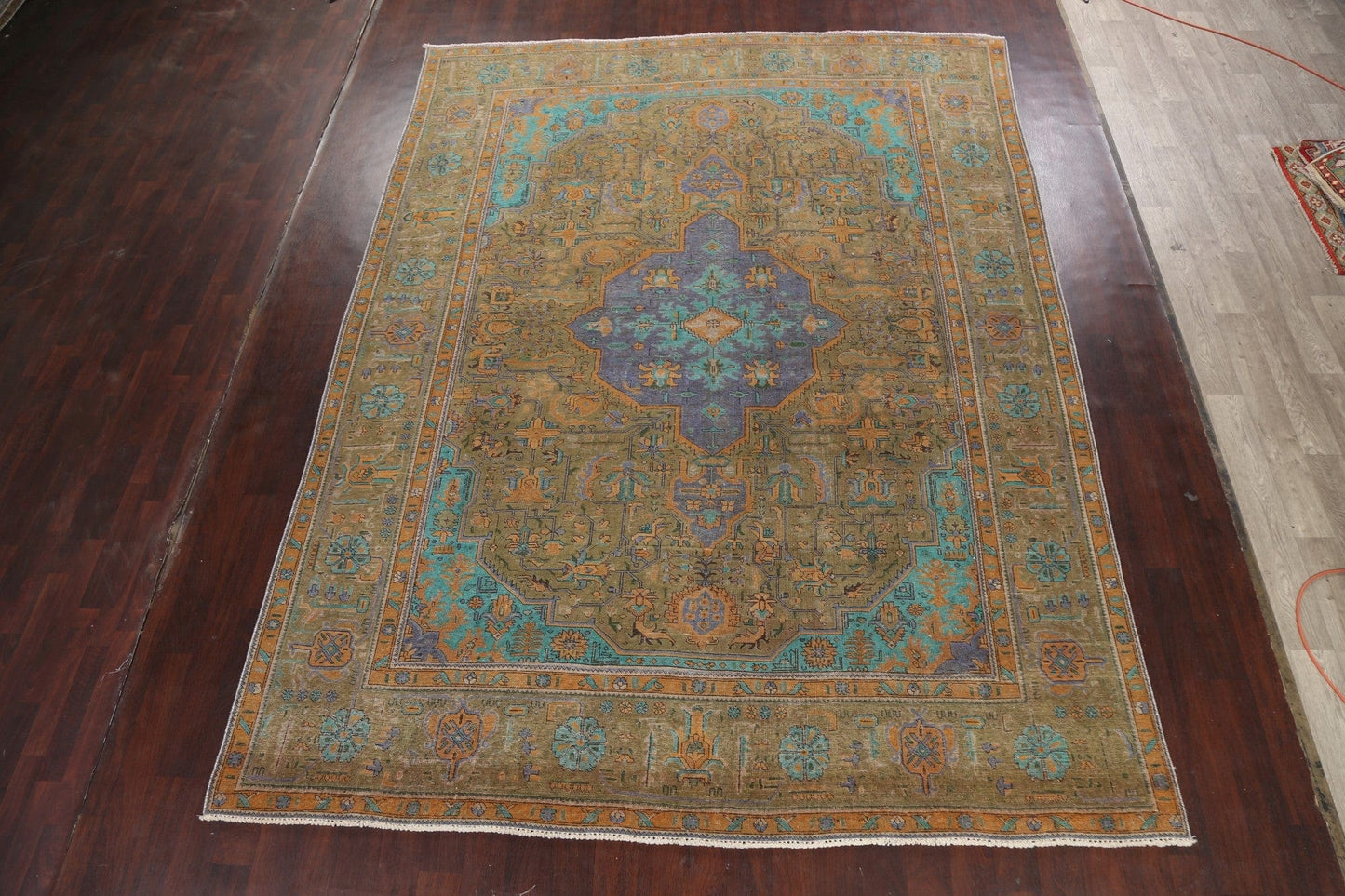 Geometric Distressed Tabriz Persian Area Rug 10x12