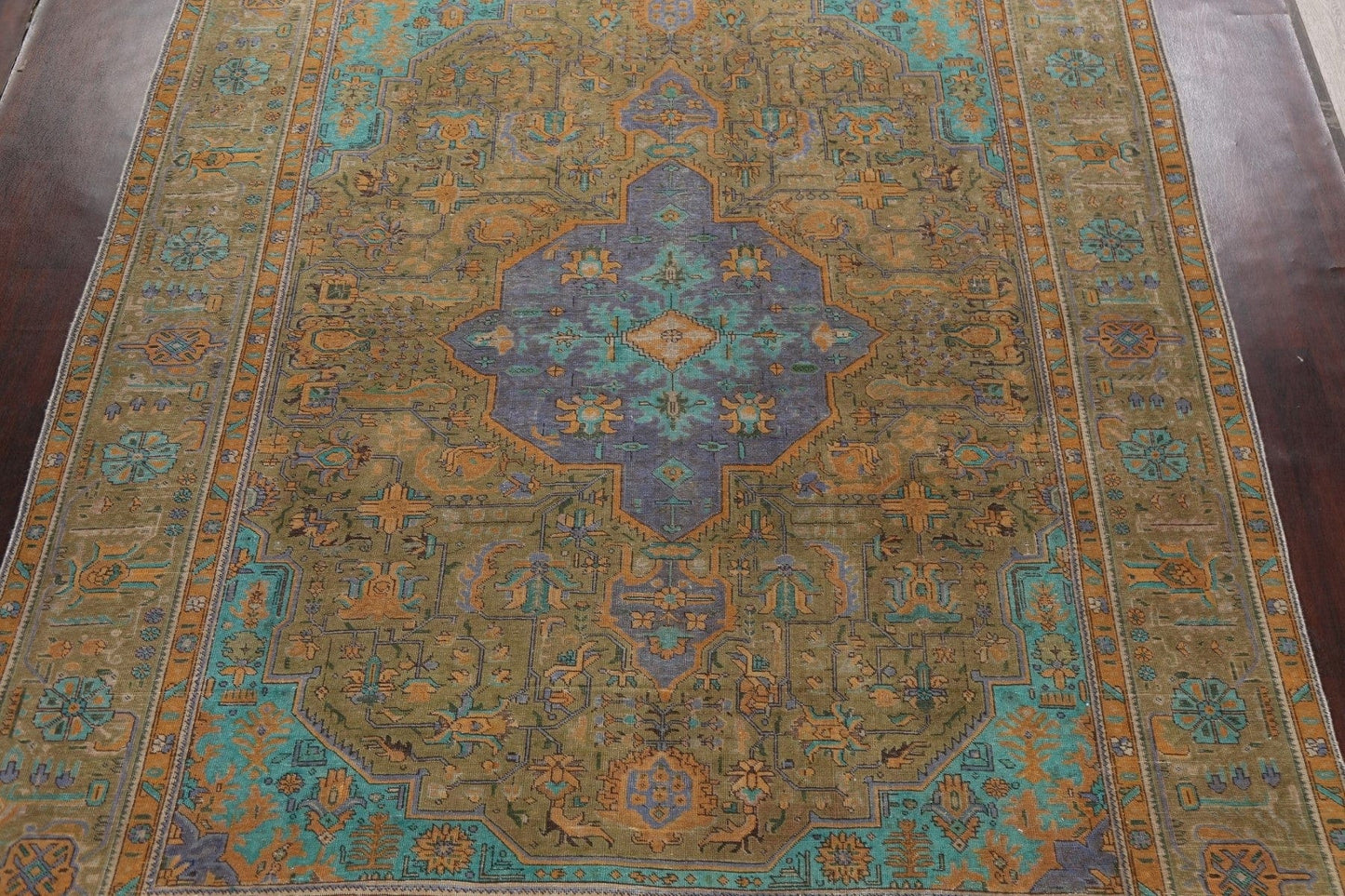 Geometric Distressed Tabriz Persian Area Rug 10x12