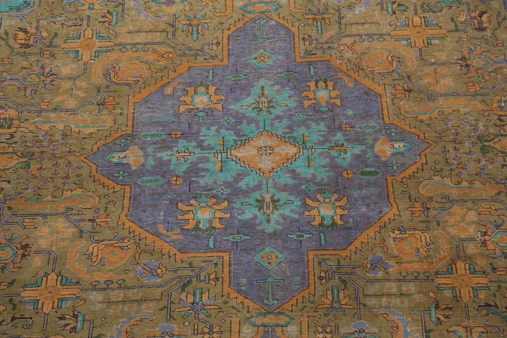 Geometric Distressed Tabriz Persian Area Rug 10x12