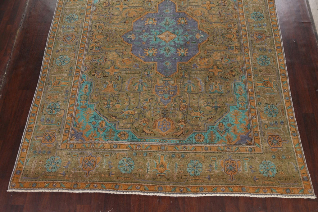 Geometric Distressed Tabriz Persian Area Rug 10x12