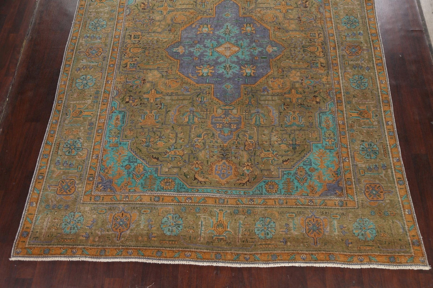 Geometric Distressed Tabriz Persian Area Rug 10x12