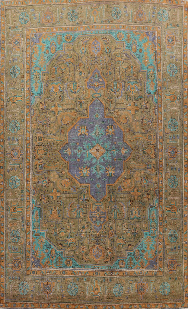 Geometric Distressed Tabriz Persian Area Rug 10x12