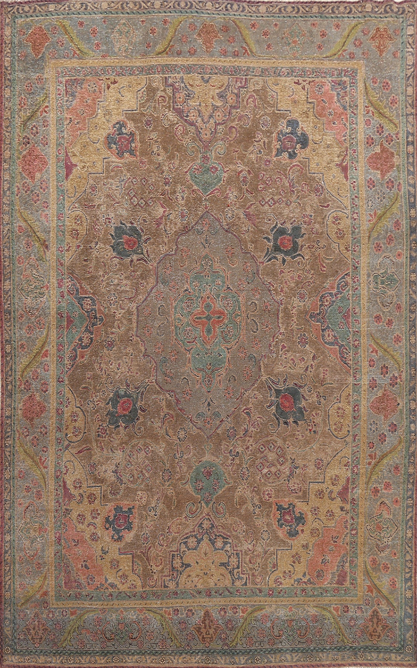 Traditional Distressed Tabriz Persian Area Rug 9x13