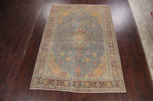 Geometric Distressed Tabriz Persian Area Rug 8x11