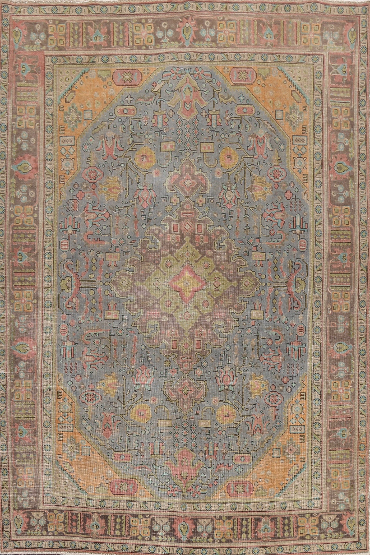 Geometric Distressed Tabriz Persian Area Rug 8x11