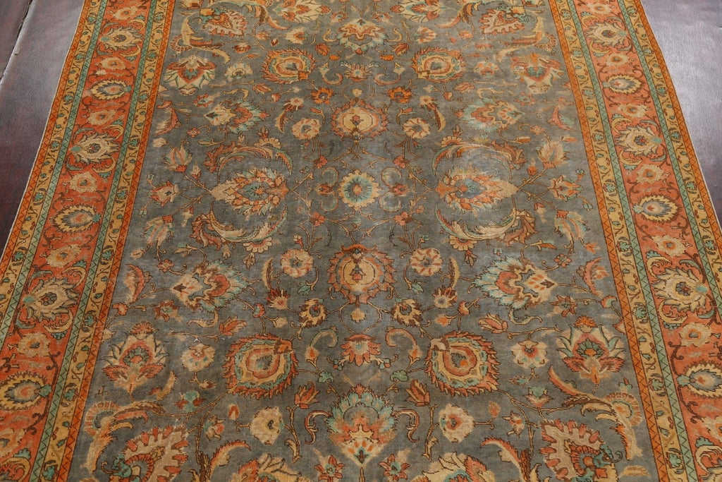 Distressed Floral Tabriz Persian Area Rug 10x13