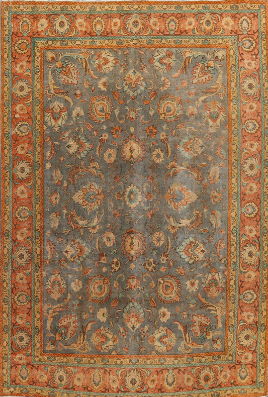 Distressed Floral Tabriz Persian Area Rug 10x13