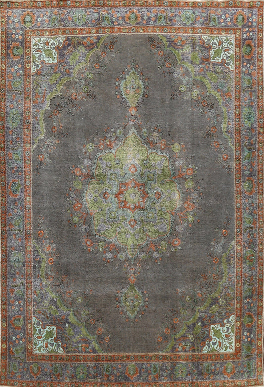 Traditional Distressed Tabriz Persian Area Rug 10x12