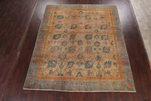 Antique Floral Distressed Tabriz Persian Area Rug 9x9