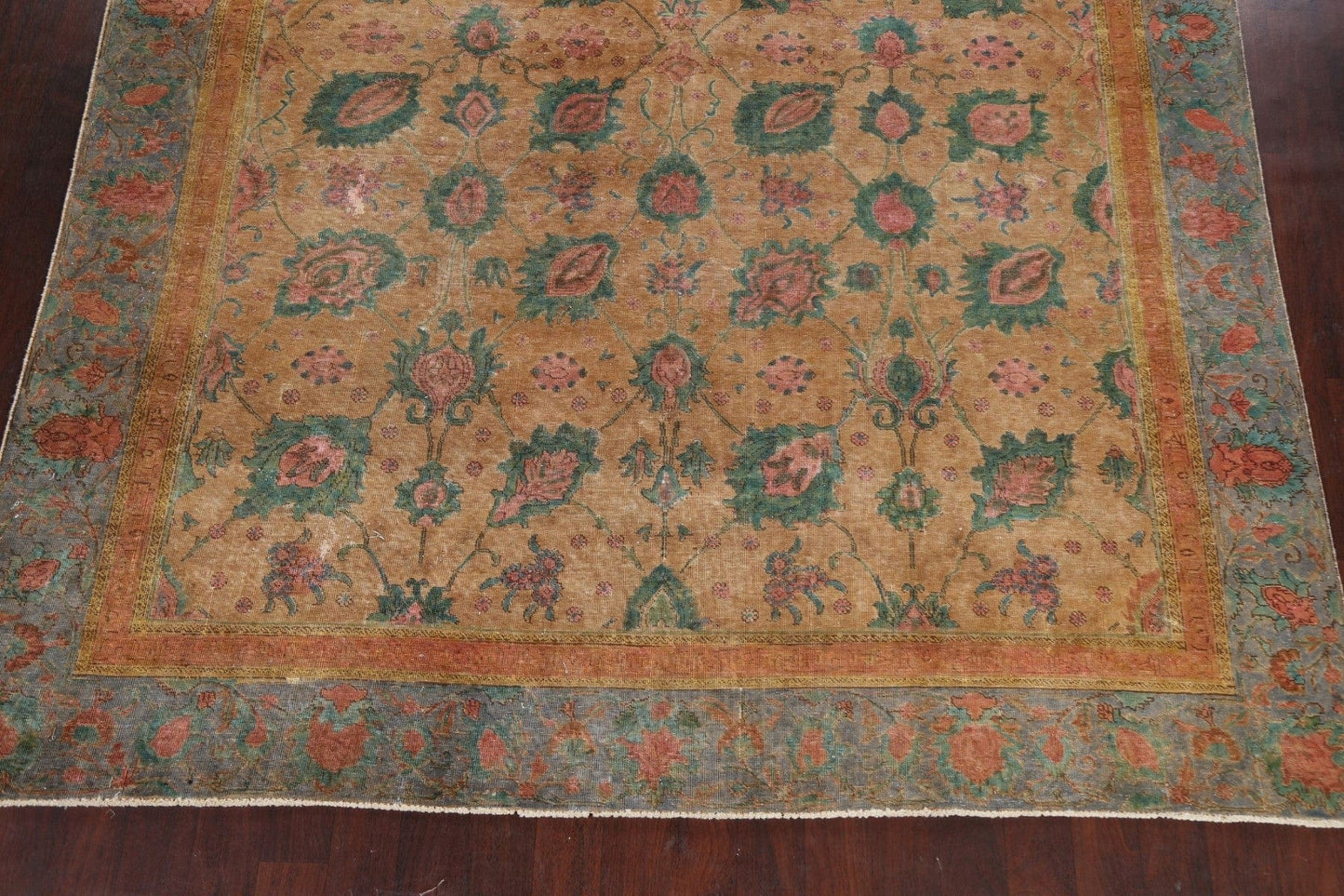 Antique Floral Distressed Tabriz Persian Area Rug 9x9