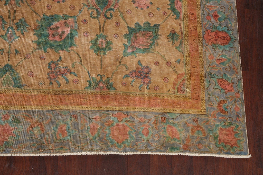 Antique Floral Distressed Tabriz Persian Area Rug 9x9