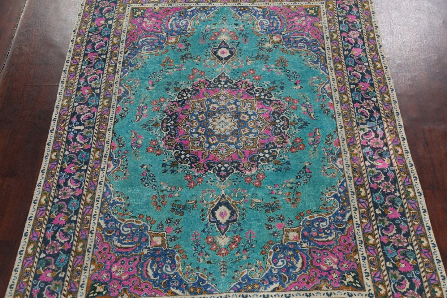 Traditional Distressed Mashad Persian Area Rug 8x11