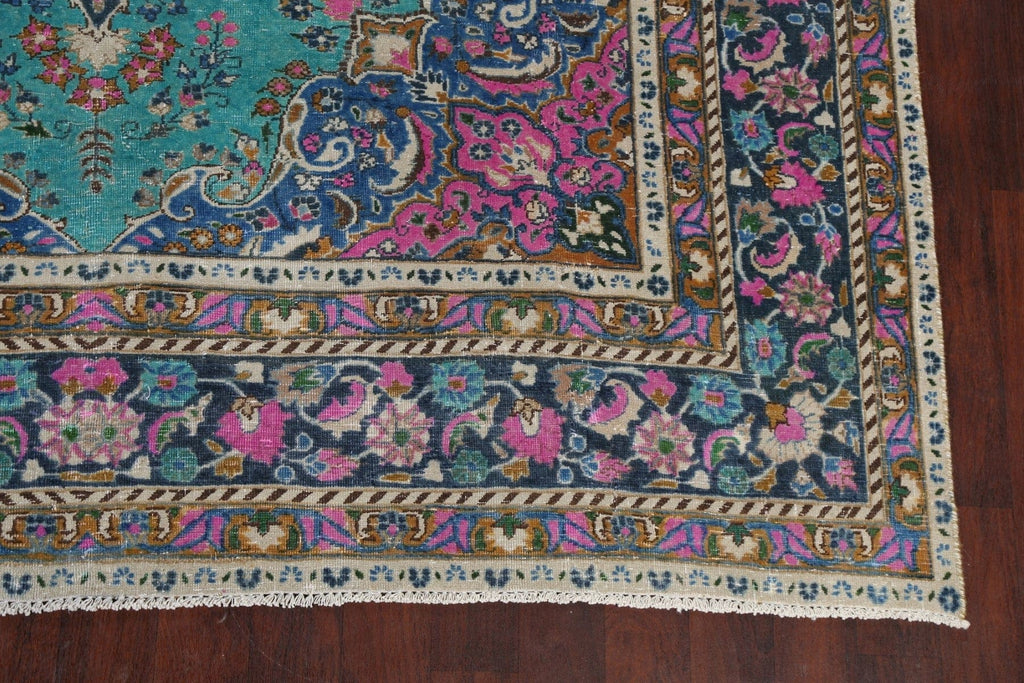 Traditional Distressed Mashad Persian Area Rug 8x11