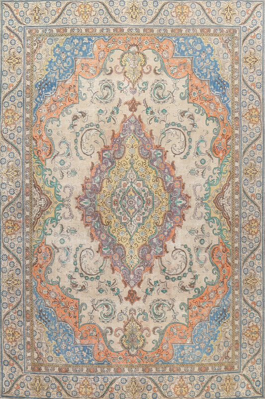 Traditional Distressed Tabriz Persian Area Rug 10x14