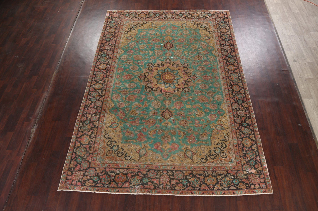 Floral Distressed Mashad Persian Area Rug 8x11