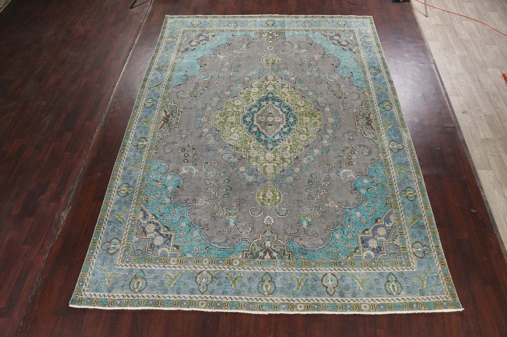 Geometric Distressed Tabriz Persian Area Rug 9x13