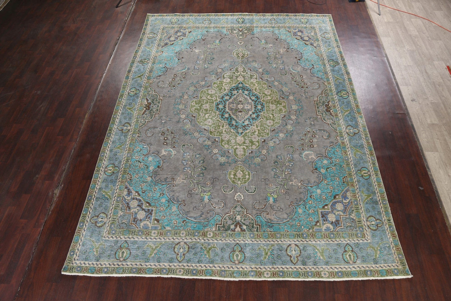 Geometric Distressed Tabriz Persian Area Rug 9x13