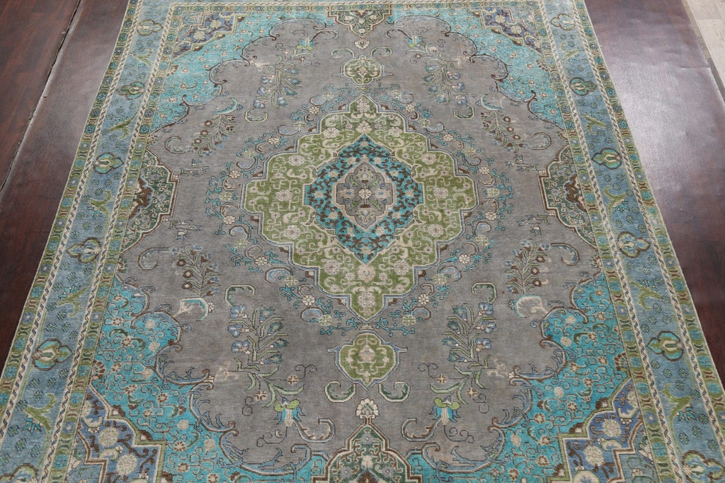 Geometric Distressed Tabriz Persian Area Rug 9x13