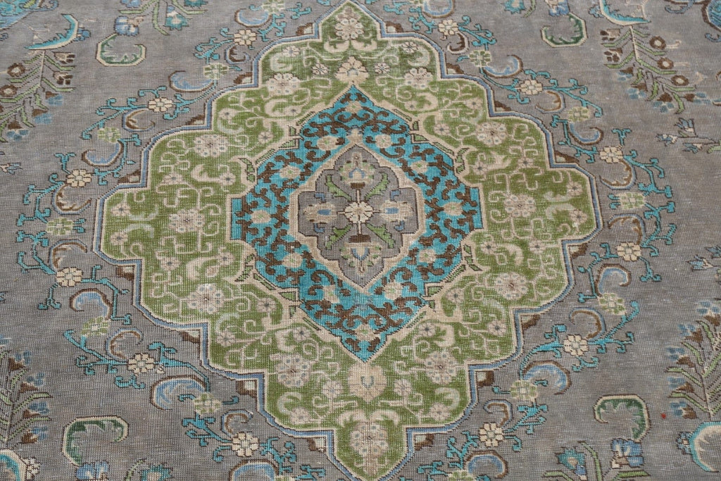 Geometric Distressed Tabriz Persian Area Rug 9x13