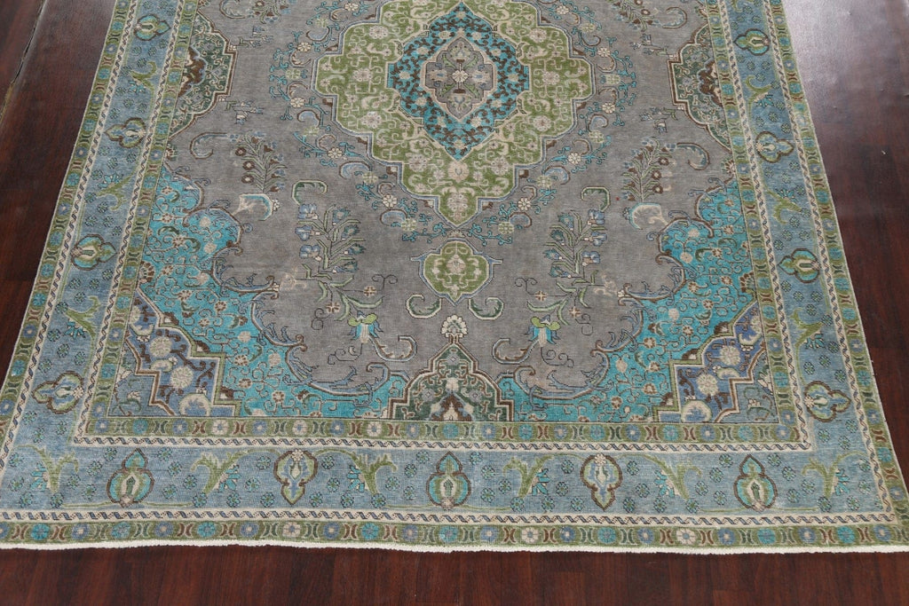 Geometric Distressed Tabriz Persian Area Rug 9x13