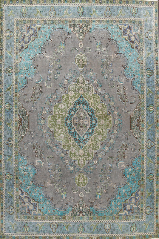 Geometric Distressed Tabriz Persian Area Rug 9x13