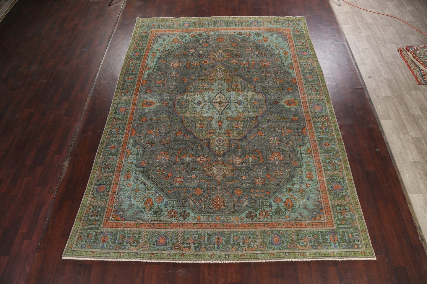 Geometric Distressed Tabriz Persian Area Rug 9x13