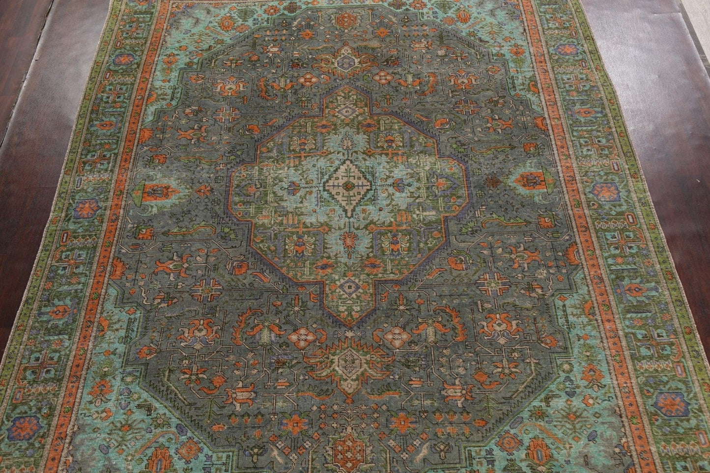 Geometric Distressed Tabriz Persian Area Rug 9x13