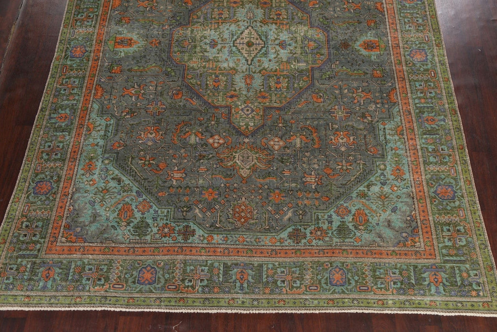 Geometric Distressed Tabriz Persian Area Rug 9x13