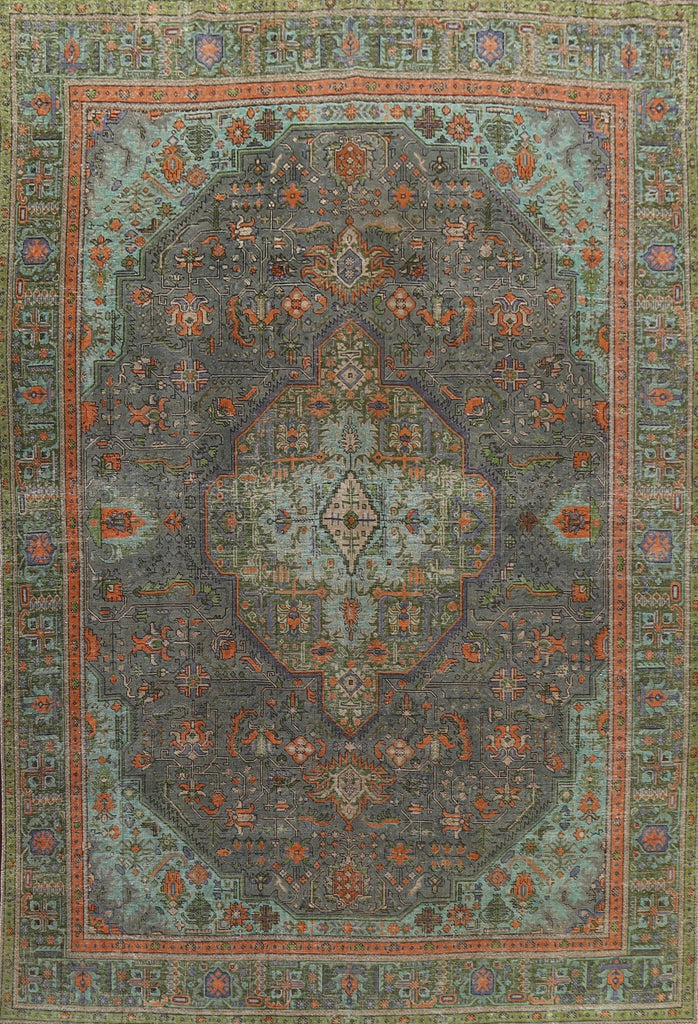 Geometric Distressed Tabriz Persian Area Rug 9x13