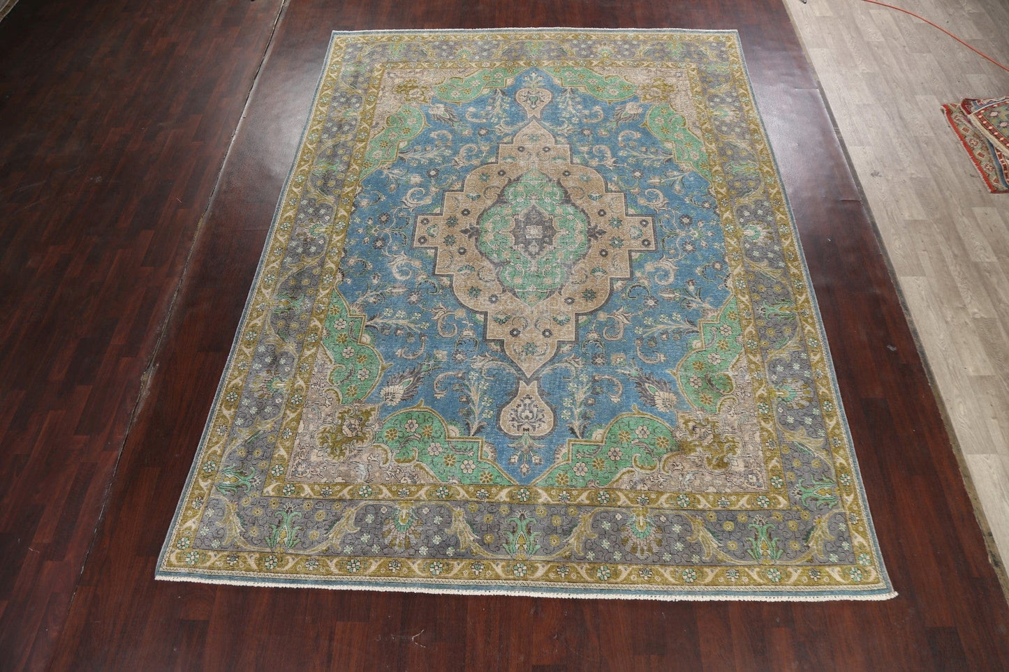 Geometric Distressed Tabriz Persian Area Rug 9x12