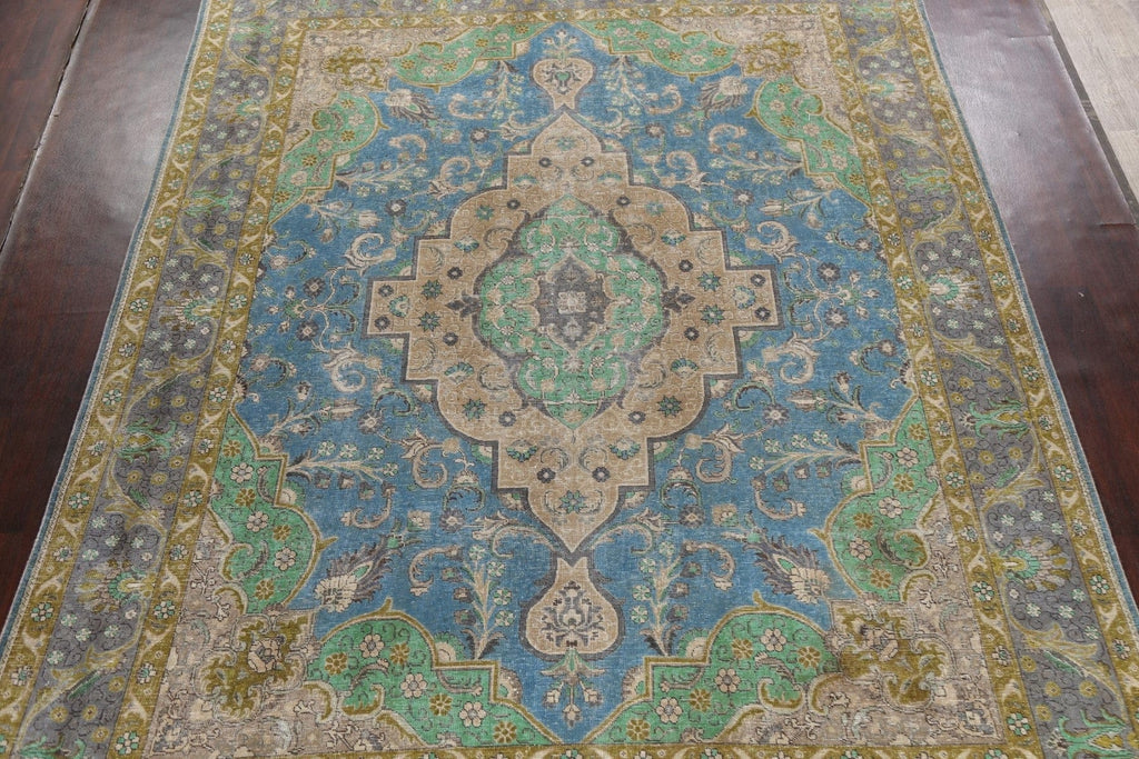 Geometric Distressed Tabriz Persian Area Rug 9x12