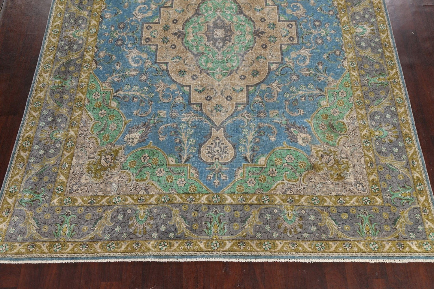 Geometric Distressed Tabriz Persian Area Rug 9x12