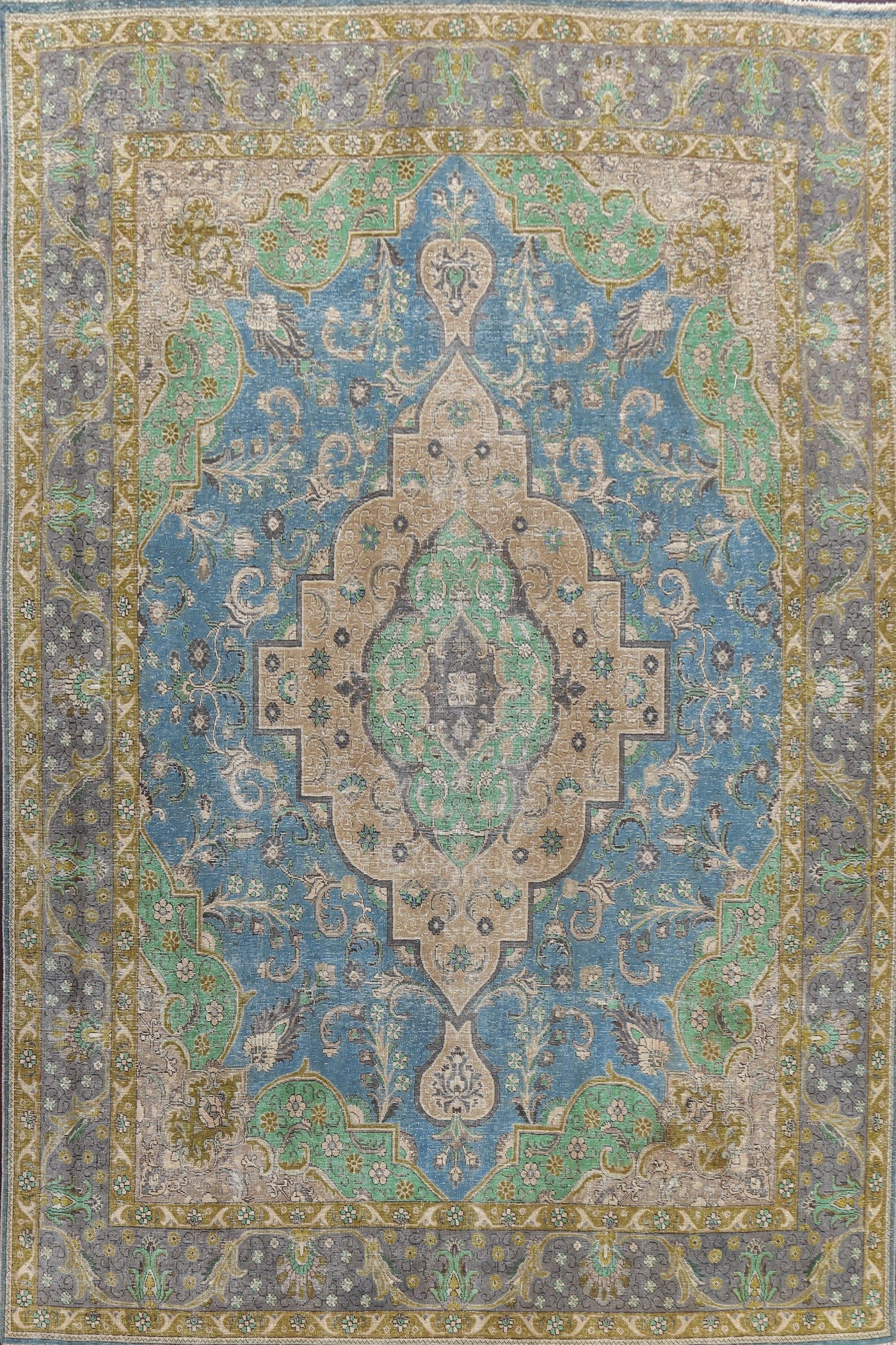 Geometric Distressed Tabriz Persian Area Rug 9x12