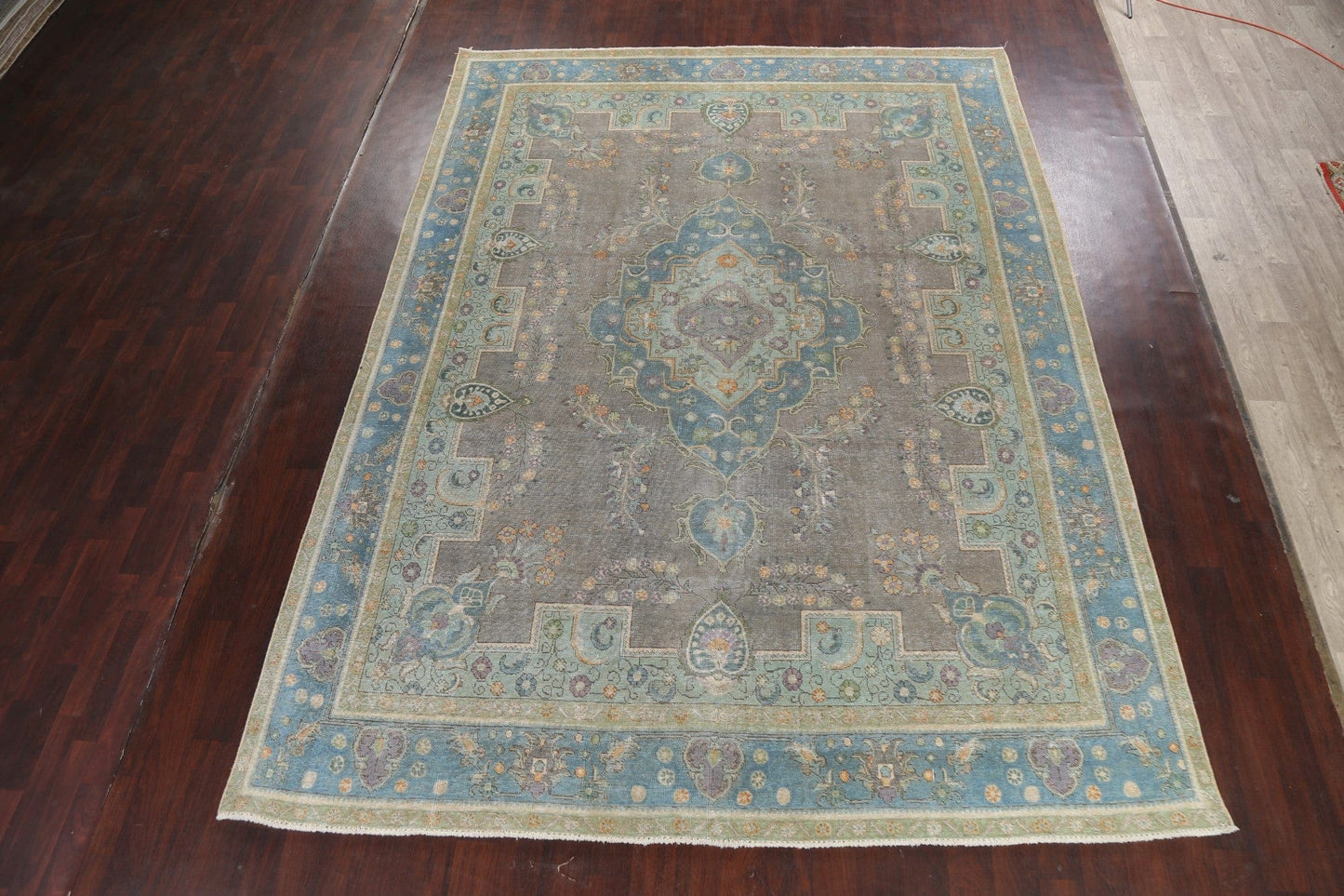 Geometric Distressed Tabriz Persian Area Rug 9x13