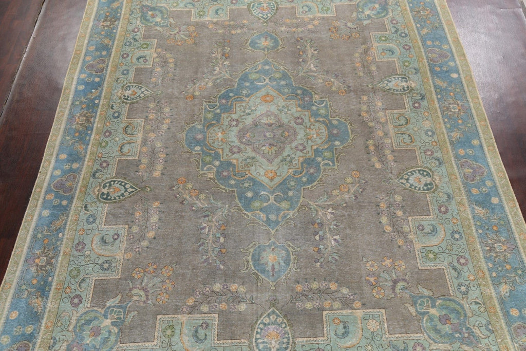 Geometric Distressed Tabriz Persian Area Rug 9x13